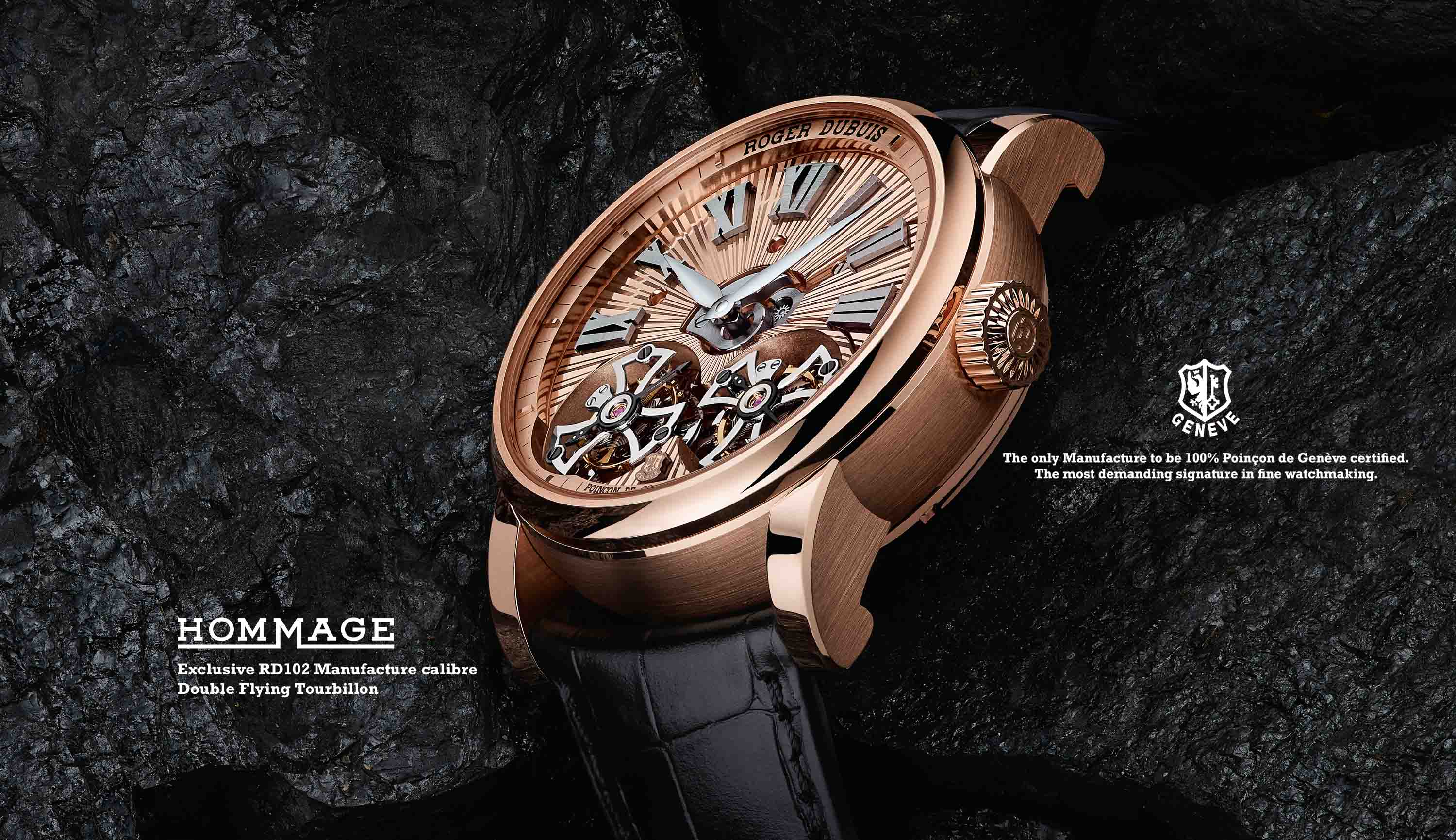 Roger Dubuis Hommage Double Flying Tourbillon warna Emas Merah Muda